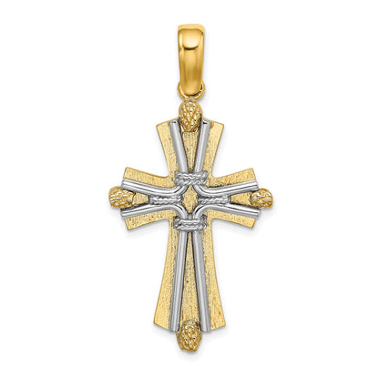 585 Gelbgold mit Rhodium, diamantiert, Kreuz-Charm mit Drahtdesign
