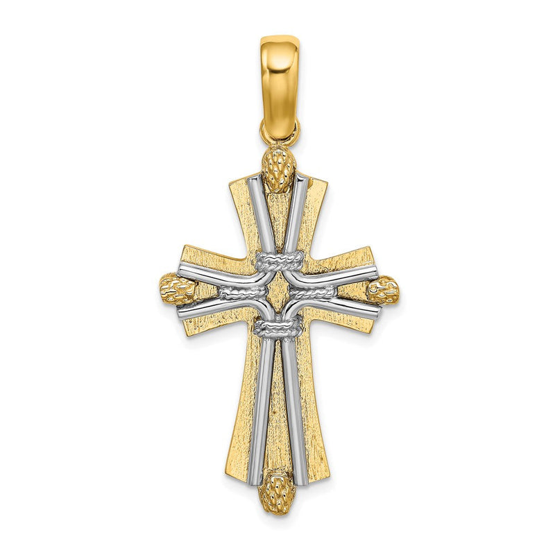 585 Gelbgold mit Rhodium, diamantiert, Kreuz-Charm mit Drahtdesign