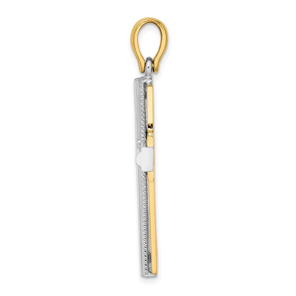 14K Bicolor-Gold Kreuz-Charm mit gerippter Kante