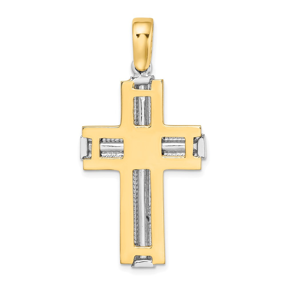 14K Bicolor-Gold Kreuz-Charm mit gerippter Kante