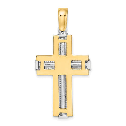 14K Bicolor-Gold Kreuz-Charm mit gerippter Kante