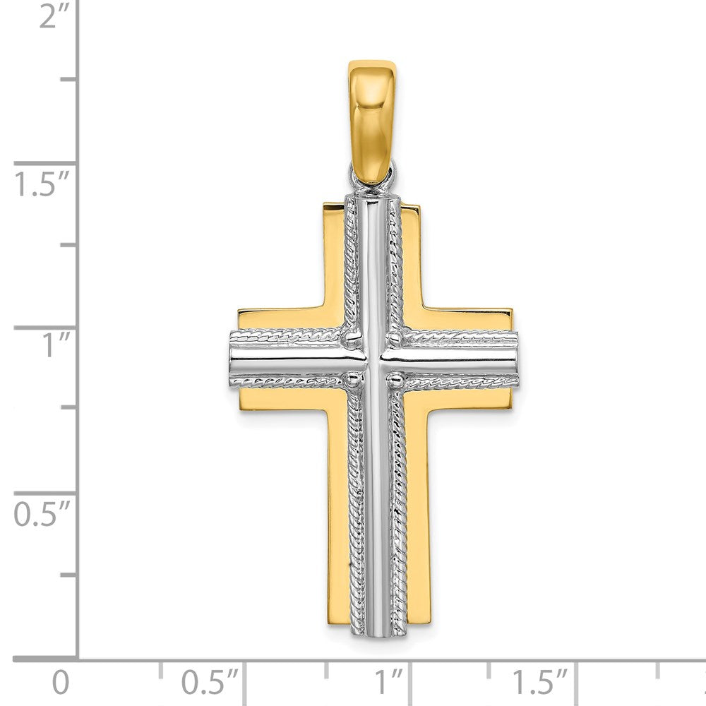14K Bicolor-Gold Kreuz-Charm mit gerippter Kante