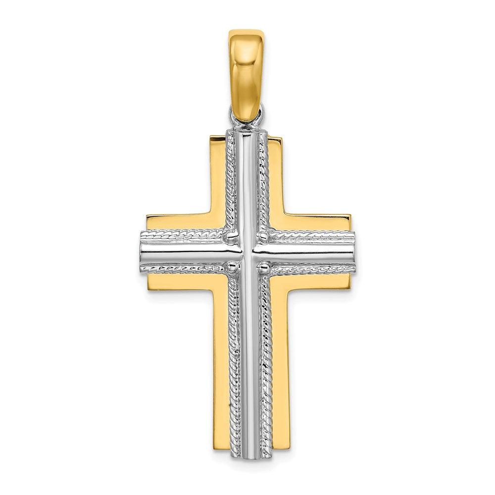 14K Bicolor-Gold Kreuz-Charm mit gerippter Kante