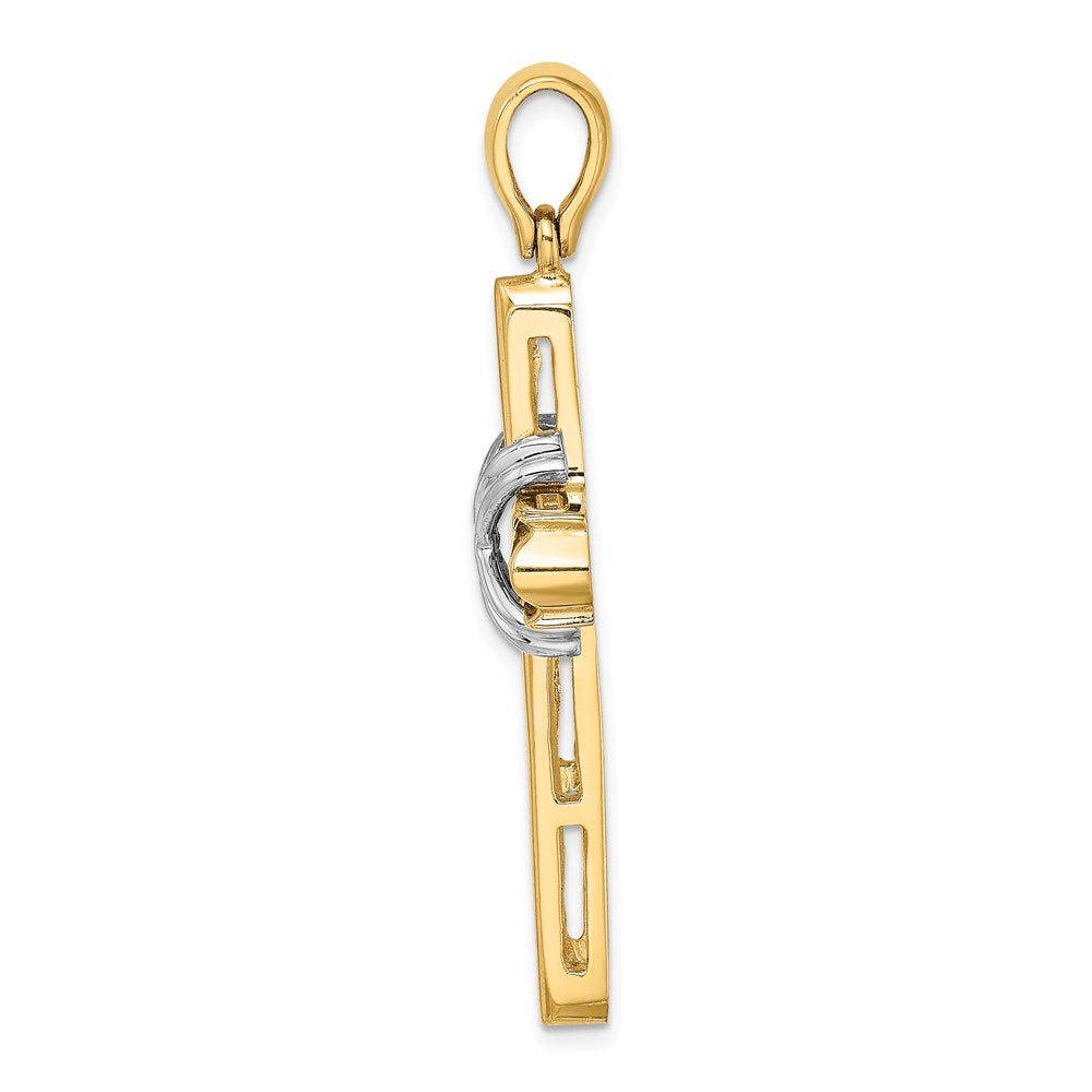14K Bicolor Gold X Mittig Poliert Kreuz