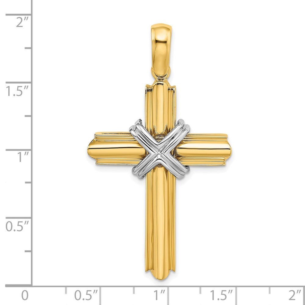 14K Bicolor Gold X Mittig Poliert Kreuz