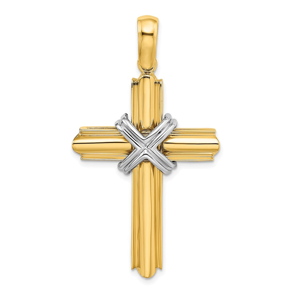 14K Bicolor Gold X Mittig Poliert Kreuz