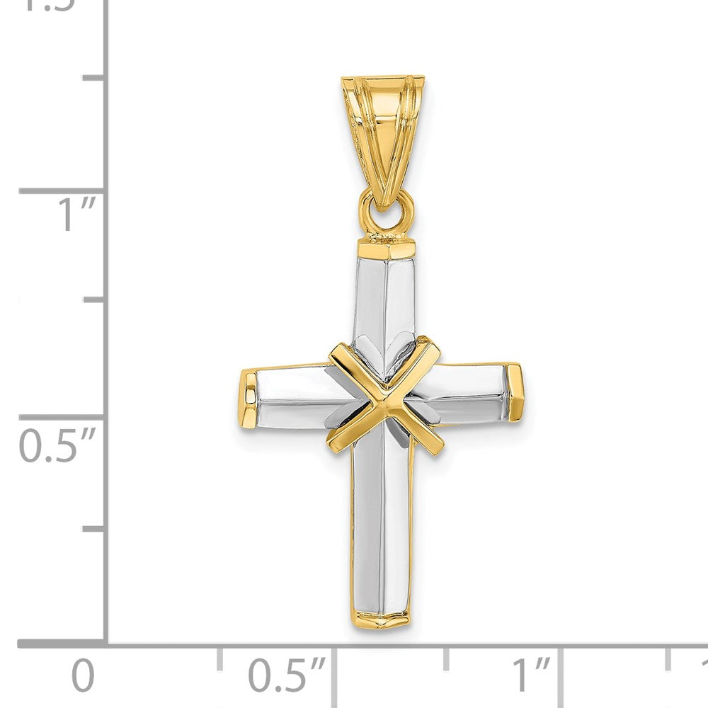14K Bicolor Gold mit Rhodium Polierter Kreuz-Charm