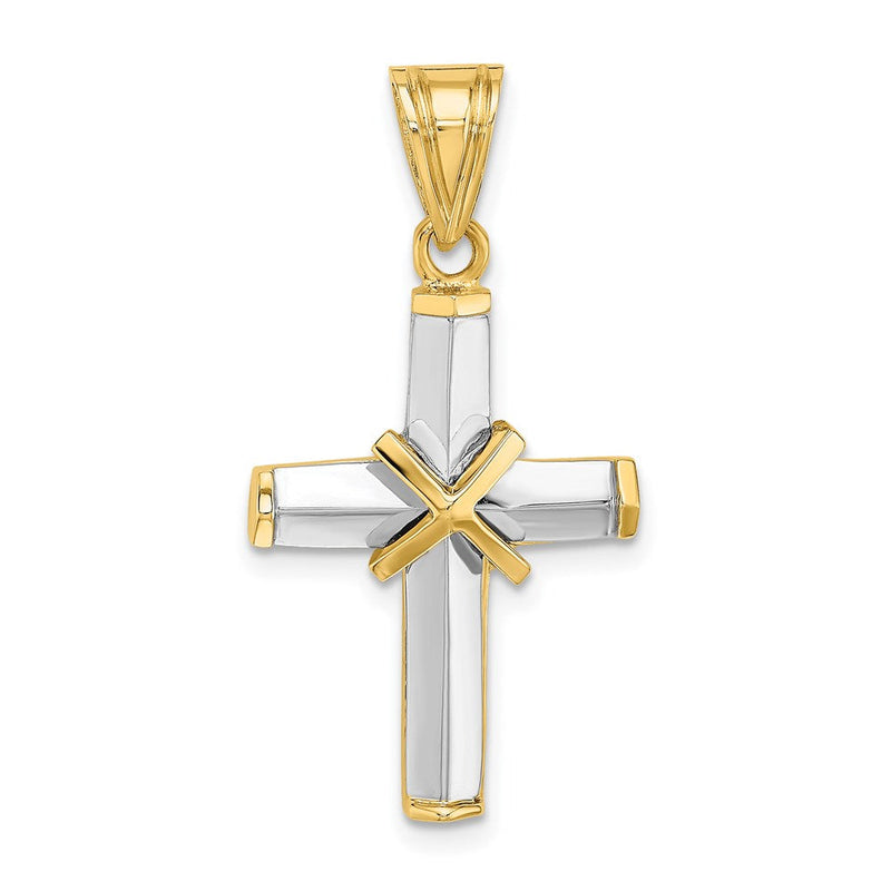 14K Bicolor Gold mit Rhodium Polierter Kreuz-Charm