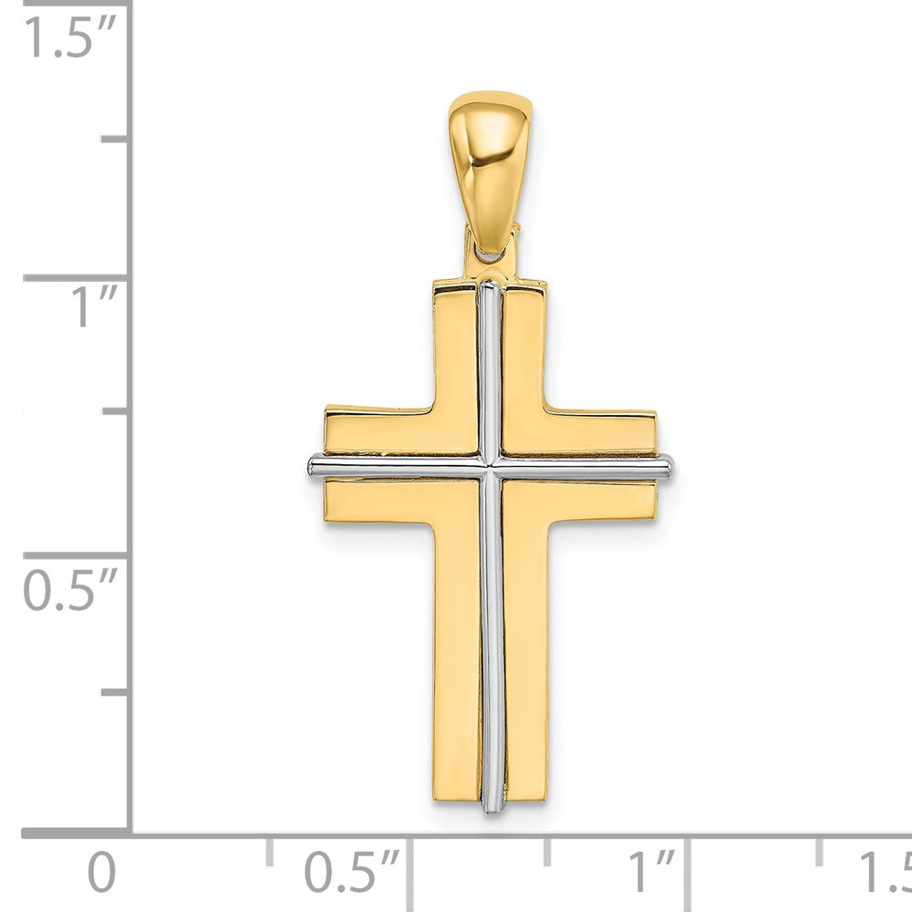14K Bicolor-Gold Block-Kreuz-Charm