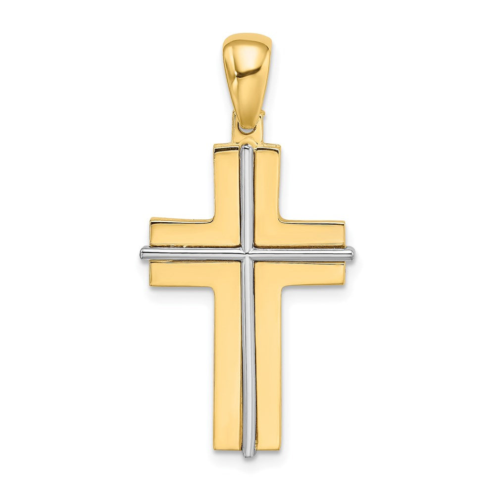 14K Bicolor-Gold Block-Kreuz-Charm