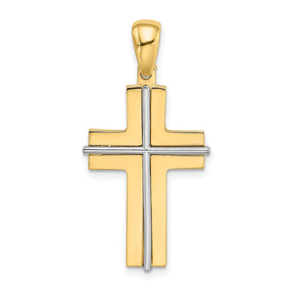 14K Bicolor-Gold Block-Kreuz-Charm