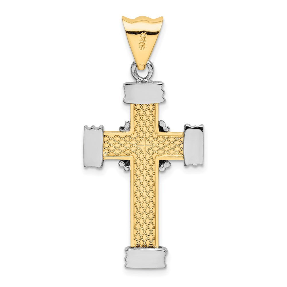 14K Bicolor-Gold mit Rhodium X-Kreuz-Charm mit Mittelstück