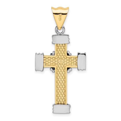 14K Bicolor-Gold mit Rhodium X-Kreuz-Charm mit Mittelstück
