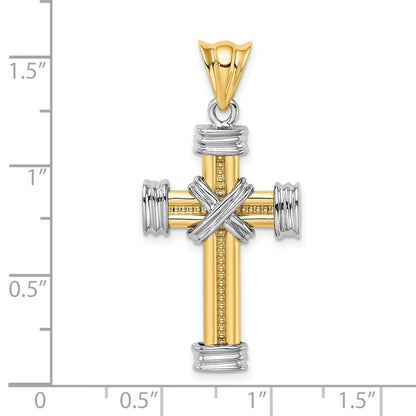14K Bicolor-Gold mit Rhodium X-Kreuz-Charm mit Mittelstück