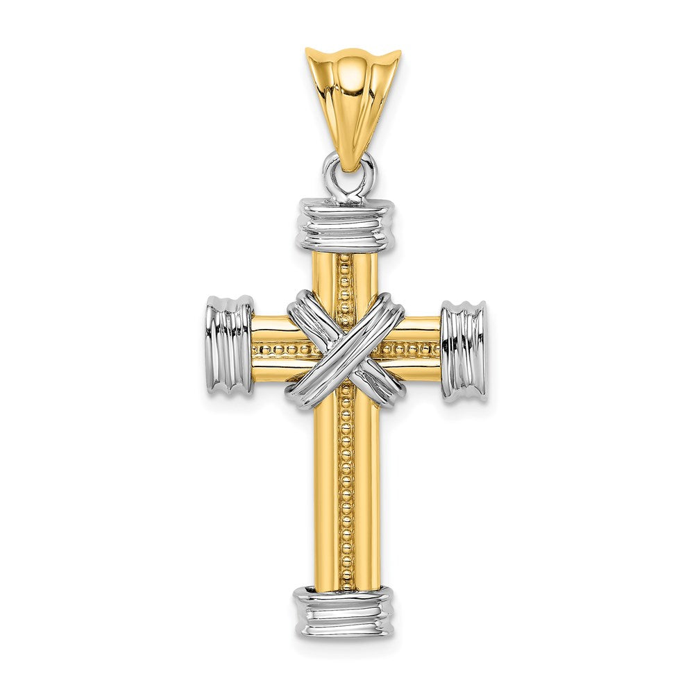 14K Bicolor-Gold mit Rhodium X-Kreuz-Charm mit Mittelstück