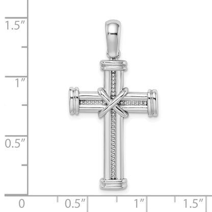 14 Karat Weißgold Kreuz-Charm mit X in der Mitte