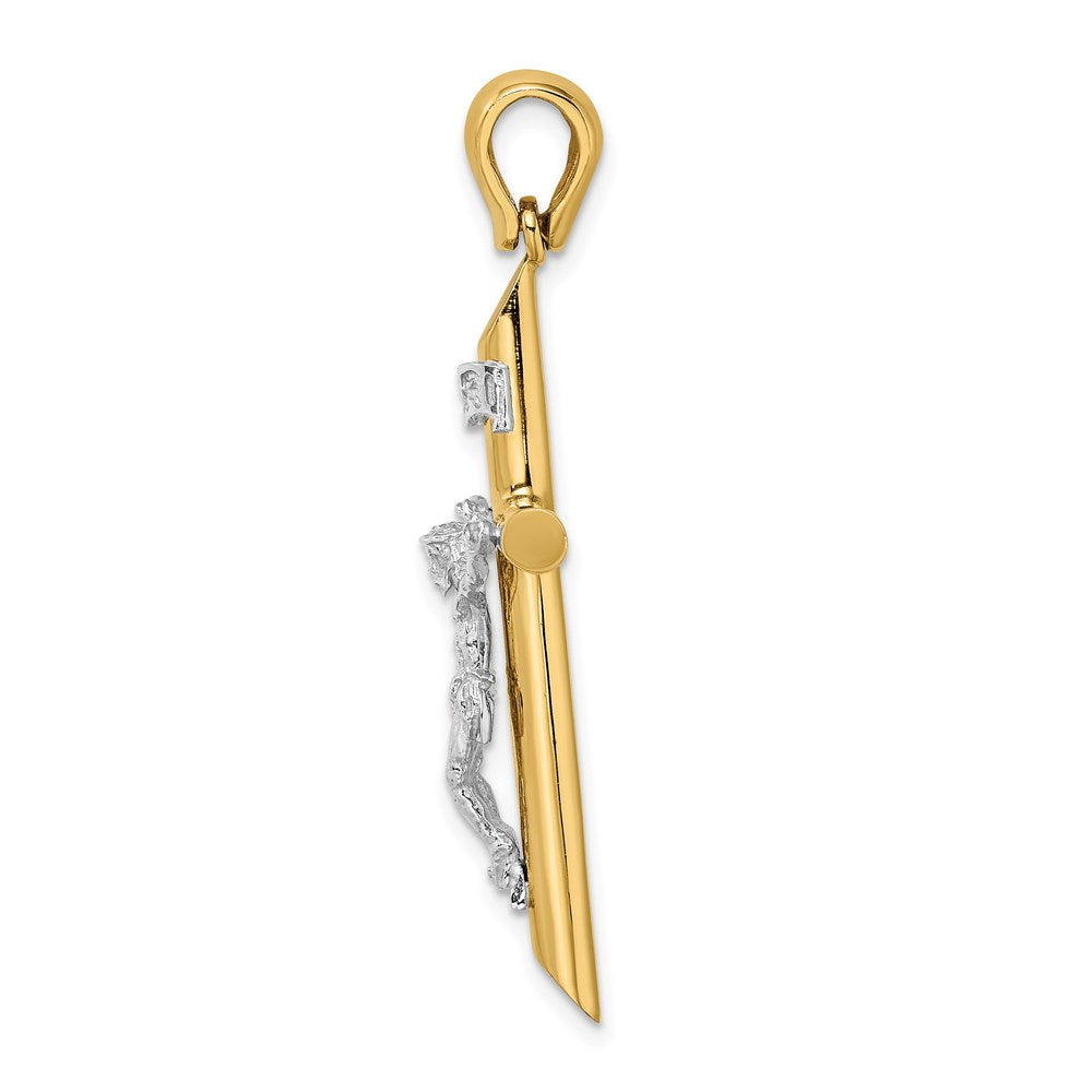 14 Karat Bicolor Gold Polierter Kruzifix-Charm