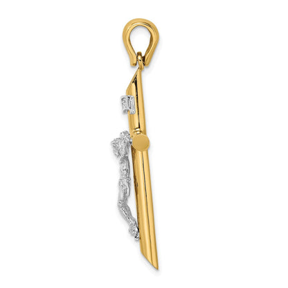 14 Karat Bicolor Gold Polierter Kruzifix-Charm