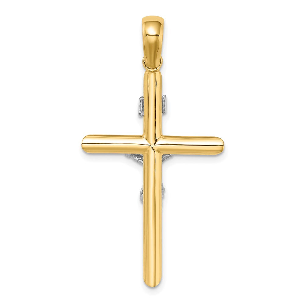 14 Karat Bicolor Gold Polierter Kruzifix-Charm