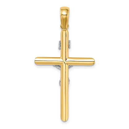 14 Karat Bicolor Gold Polierter Kruzifix-Charm