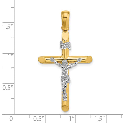 14 Karat Bicolor Gold Polierter Kruzifix-Charm
