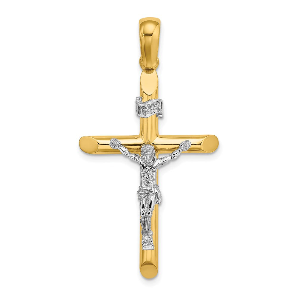 14 Karat Bicolor Gold Polierter Kruzifix-Charm