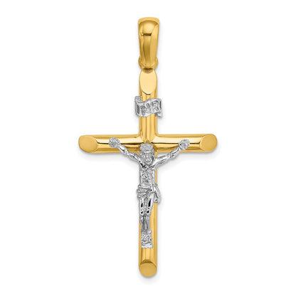 14 Karat Bicolor Gold Polierter Kruzifix-Charm