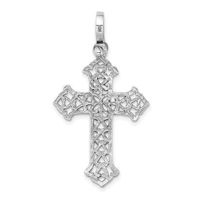 14 Karat Weißgold-Kreuz-Charm mit ausgefallenem Cut-out-Design
