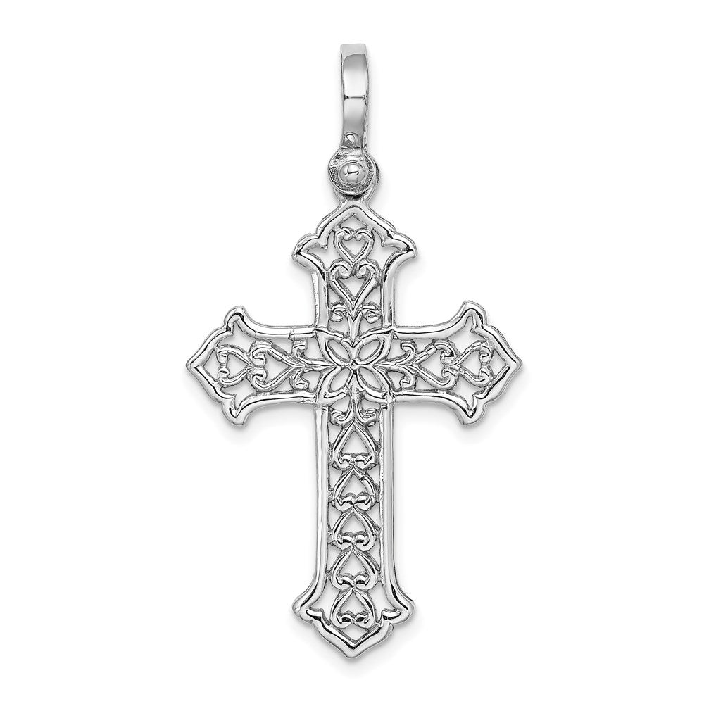 14 Karat Weißgold-Kreuz-Charm mit ausgefallenem Cut-out-Design