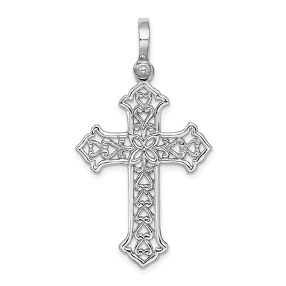 14 Karat Weißgold-Kreuz-Charm mit ausgefallenem Cut-out-Design