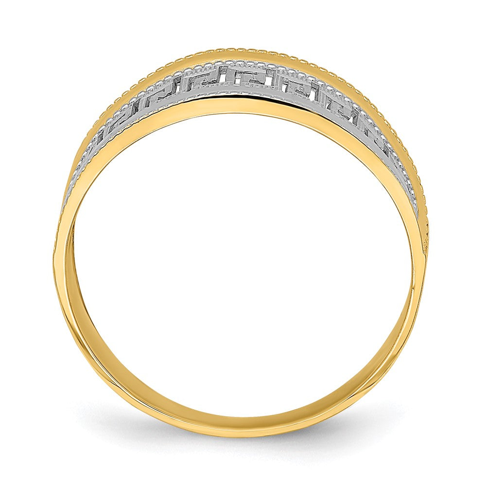 14K Gelbgold Ring mit Rhodium-Beschichtung, verjüngtem Griechischer-Mäander-Muster