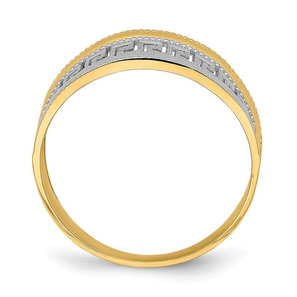 14K Gelbgold Ring mit Rhodium-Beschichtung, verjüngtem Griechischer-Mäander-Muster