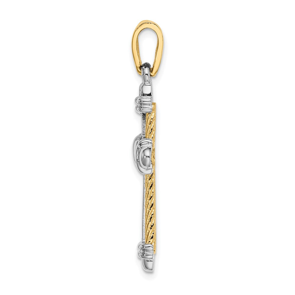14K Zweifarbiges Gold mit Rhodium Kreuz-Charm im Seildesign
