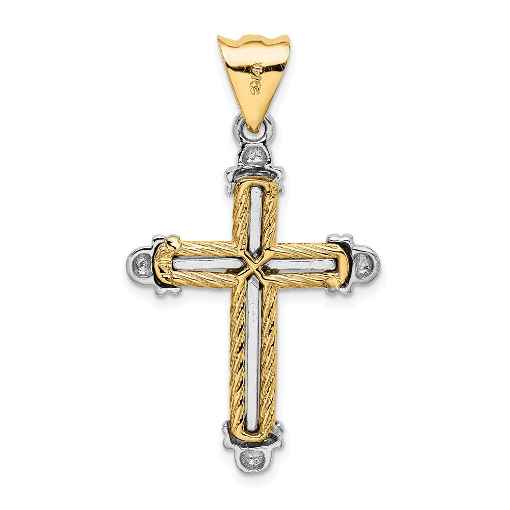 14K Zweifarbiges Gold mit Rhodium Kreuz-Charm im Seildesign