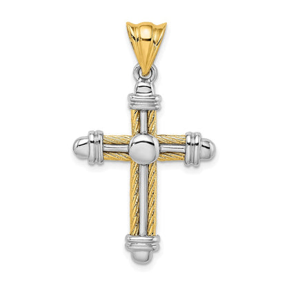 14K Zweifarbiges Gold mit Rhodium Kreuz-Charm im Seildesign