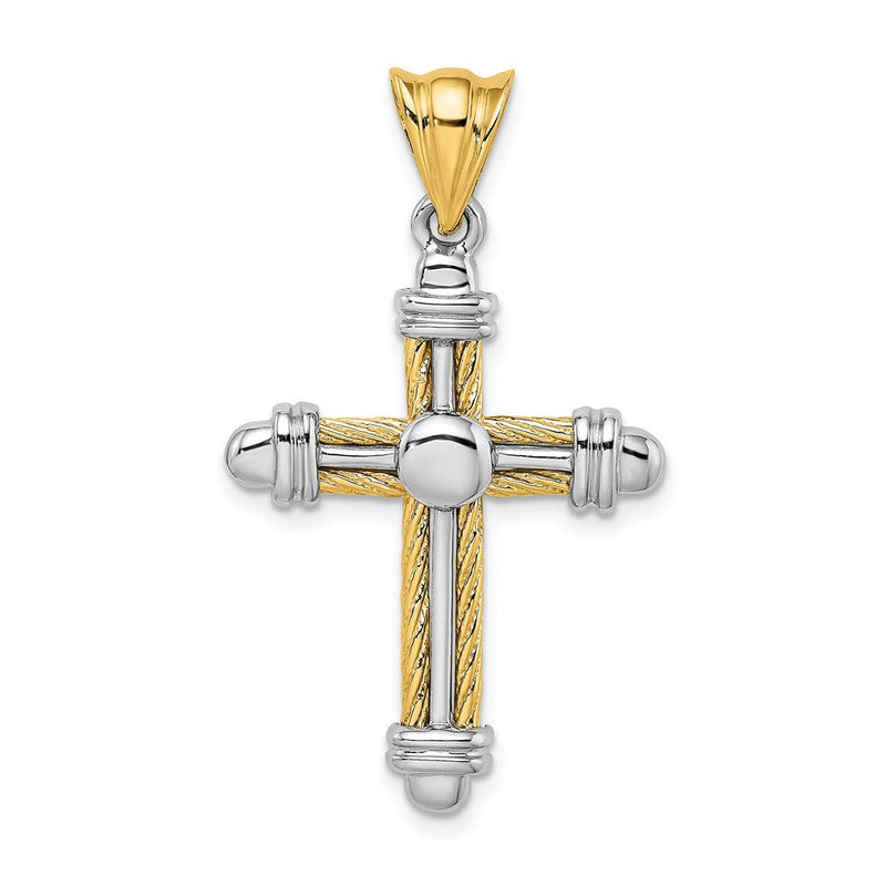 14K Zweifarbiges Gold mit Rhodium Kreuz-Charm im Seildesign