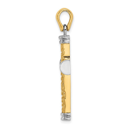 14K Bicolor-Gold mit Rhodium Schnörkel- und Doppelendkappen-Kreuz-Charm