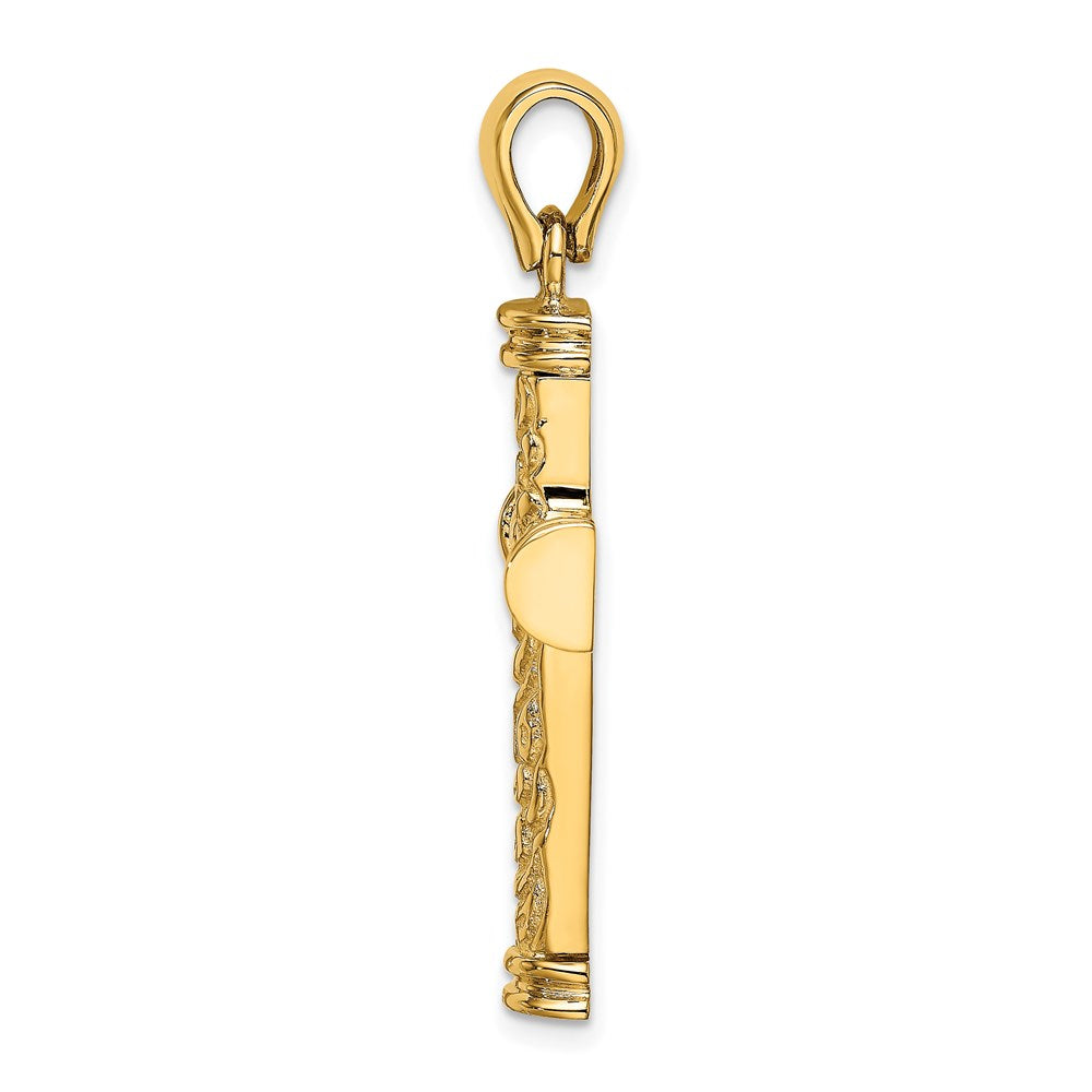 Kreuz-Charm aus 14K Gelbgold mit Schnörkelmuster und doppelten Endkappen