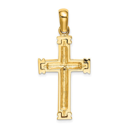Kreuz-Charm aus 14K Gelbgold mit Schnörkelmuster und doppelten Endkappen