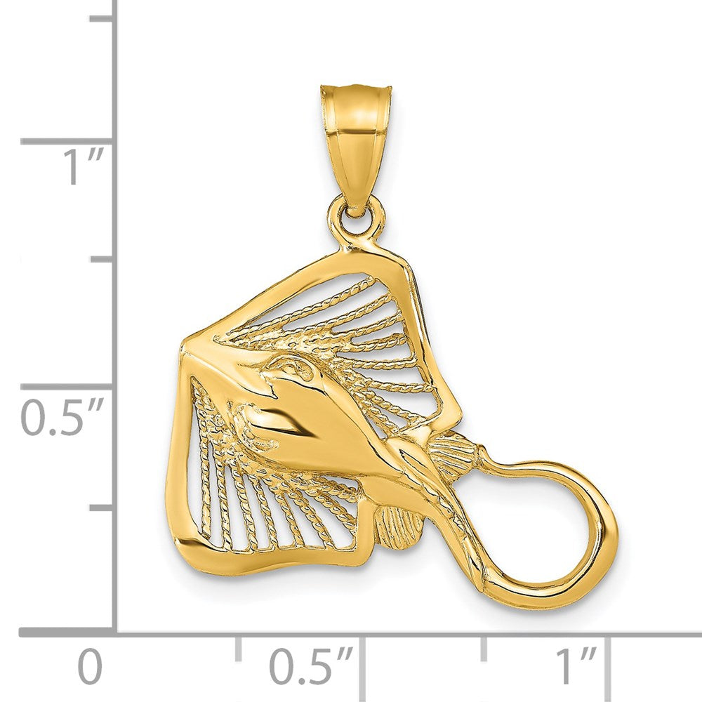 14K Gelbgold Charm Rochen mit Polier- und Strukturakzenten