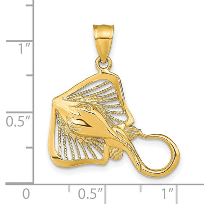 14K Gelbgold Charm Rochen mit Polier- und Strukturakzenten