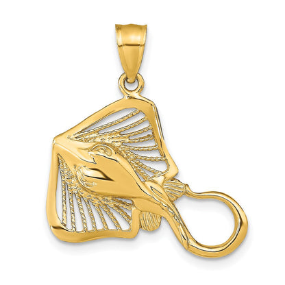14K Gelbgold Charm Rochen mit Polier- und Strukturakzenten