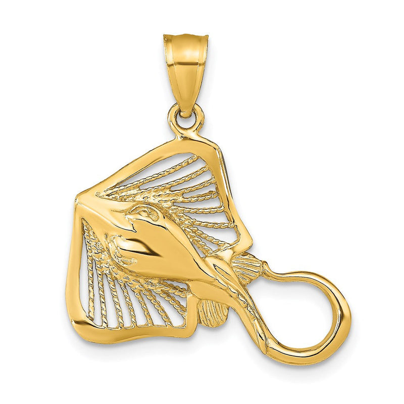 14K Gelbgold Charm Rochen mit Polier- und Strukturakzenten