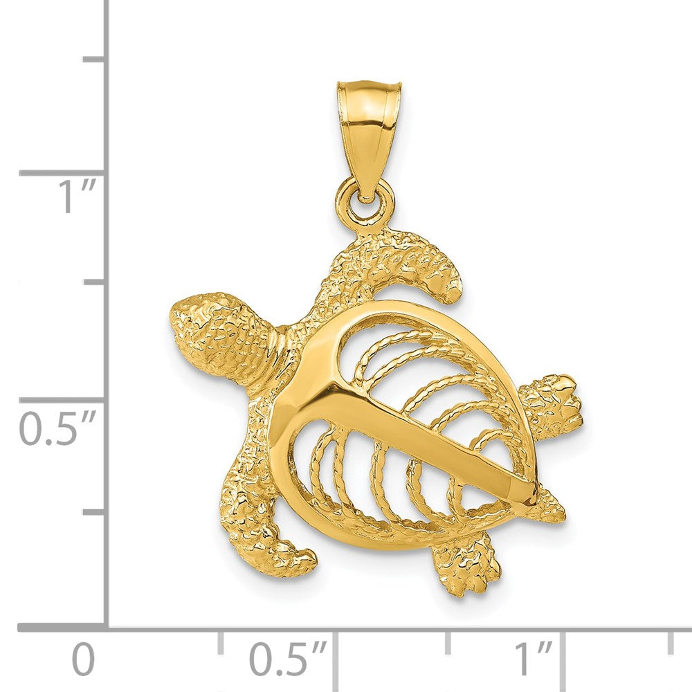 14K Gelbgold Charm "Meeresschildkröte" mit polierten und texturierten Akzenten