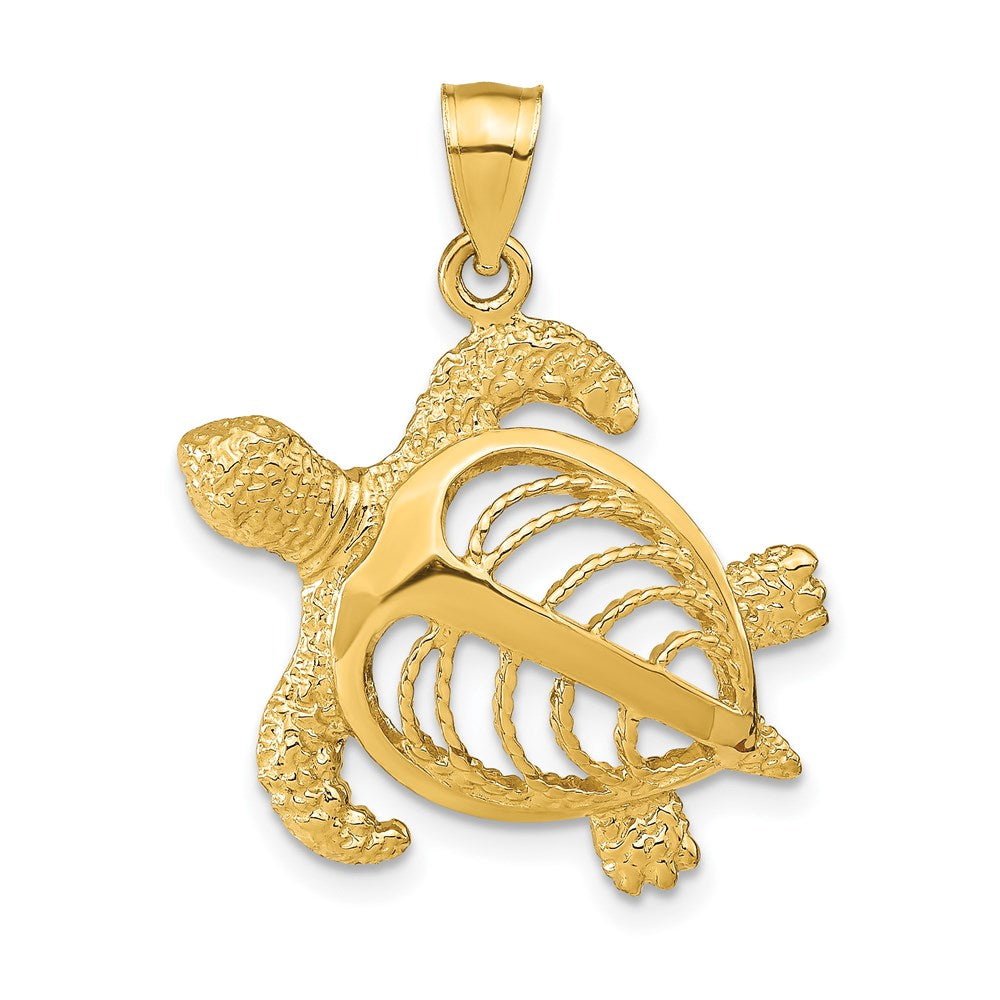 14K Gelbgold Charm "Meeresschildkröte" mit polierten und texturierten Akzenten