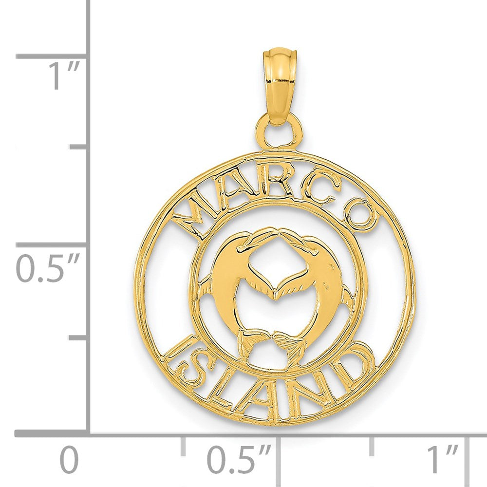 14K Gelbgold Marco Island mit Dolphins Kreis Anhänger