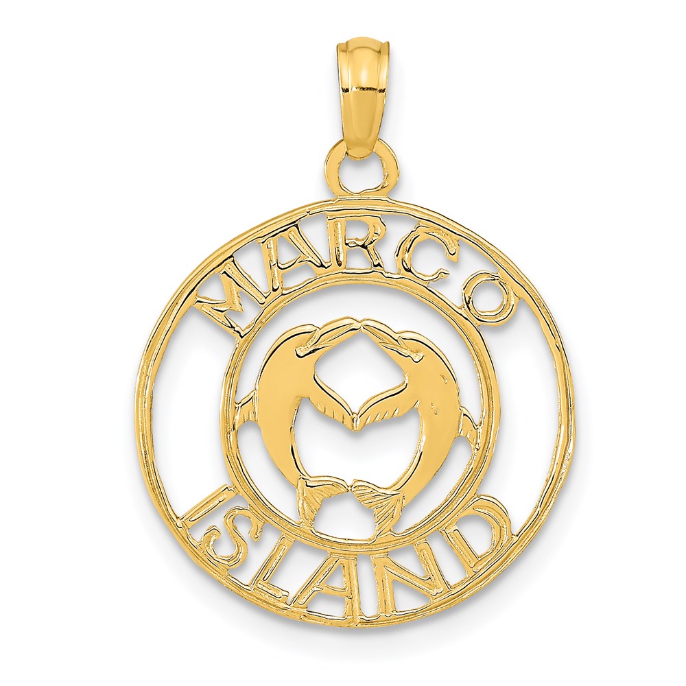 14K Gelbgold Marco Island mit Dolphins Kreis Anhänger