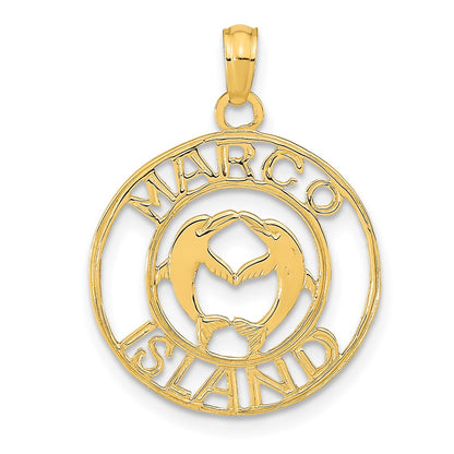 14K Gelbgold Marco Island mit Dolphins Kreis Anhänger