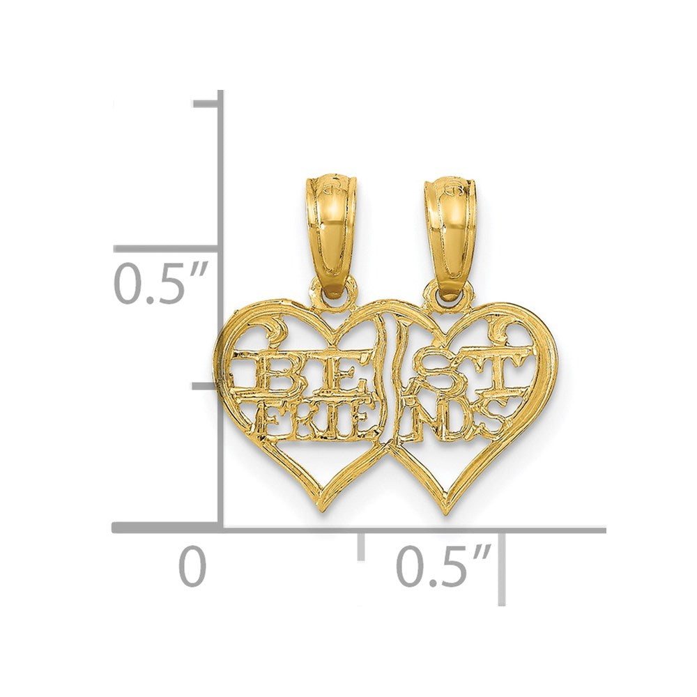14K Gelbgold Poliert 2 Stück Break Apart Beste Friends Herzen Anhänger