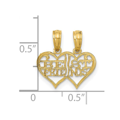 14K Gelbgold Poliert 2 Stück Break Apart Beste Friends Herzen Anhänger